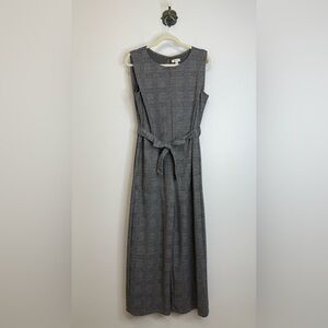 Max Studio Black Gray Plaid Wide Leg Sleeveless Jumpsuit Women’s Medium Tie Belt